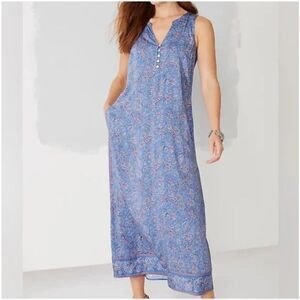 J. Jill Border Print Maxi Tank Dress Clear Blue Gentle Paisley size M